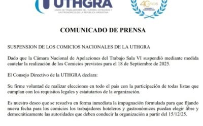SE SUSPENDEN LOS COMICIOS NACIONALES DE UTHGRA