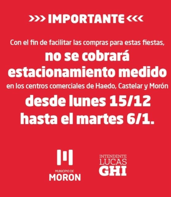 NO SE COBRARA ESTACIONAMIENTO EN LOS CENTROS COMERCIALES DE MORON