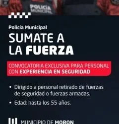 EN MORÓN CONVOCAN A PERSONAL CON EXPERIENCIA EN SEGURIDAD PARA SUMARSE A LA POLICÍA MUNICIPAL