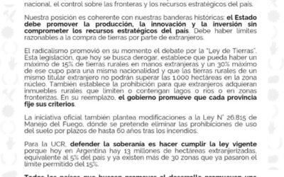 COMUNICADO DE LA UCR SOBRE LA LEY DE TIERRAS